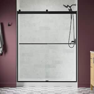 Claro 57-60 in. W x 74 in. H Frameless Sliding Shower Door in Matte Black with 1/4 in. Thick Crystal Clear Glass