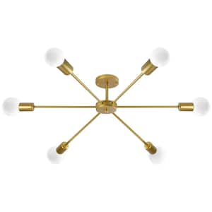 Shanna 22.44 in. 6-Light Modern Gold Semi- Flush Mount Ceiling Light with No Bulbs Included