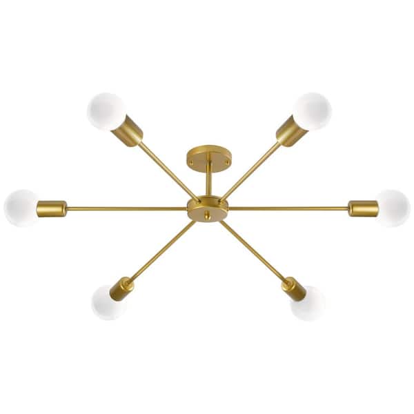 SEEUTEK Shanna 22.44 in. 6-Light Modern Gold Semi- Flush Mount Ceiling Light with No Bulbs Included