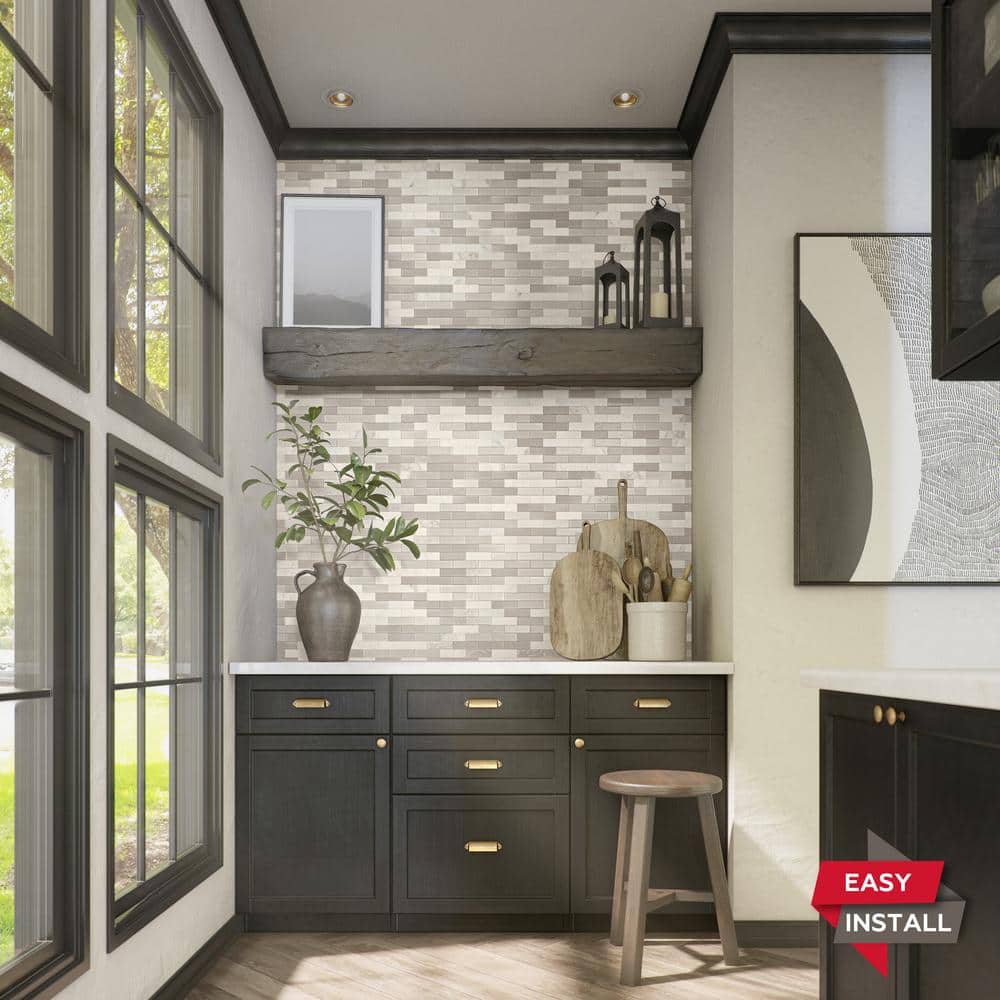 Daphne White Glass and Marble Peel and Stick Mosaic Tile