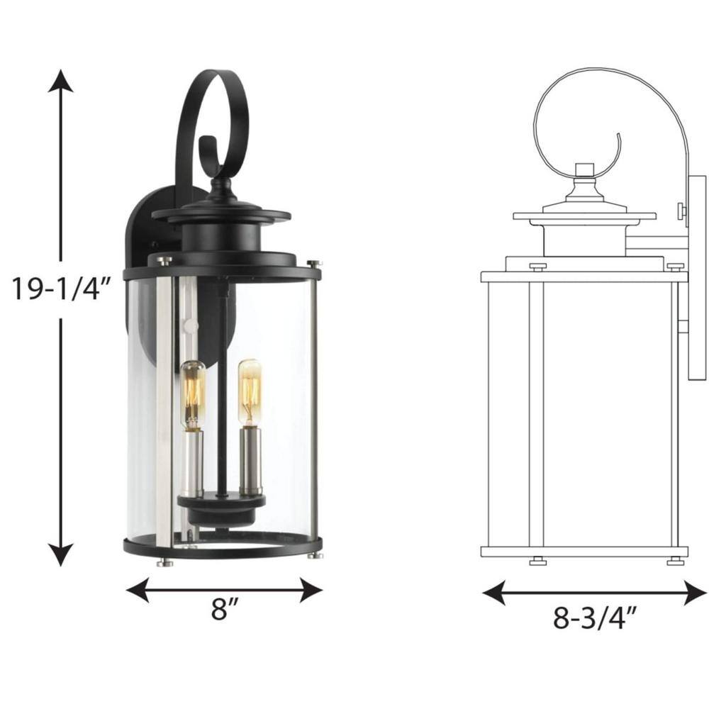 Squire Black and Bronze 2-Light Medium Wall Lantern with Clear Glass Shade