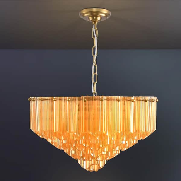 PUYRNF 14 in. Modern Round Chandelier, 6-Light Gold Luxury Dining room Chandelier, for Living Room Bedroom kitchen island Hotel