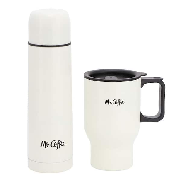 Mr. Coffee Javelin 2 Piece 13.5 oz. Stainless Steel Thermal Bottle and Travel Mug Set in White