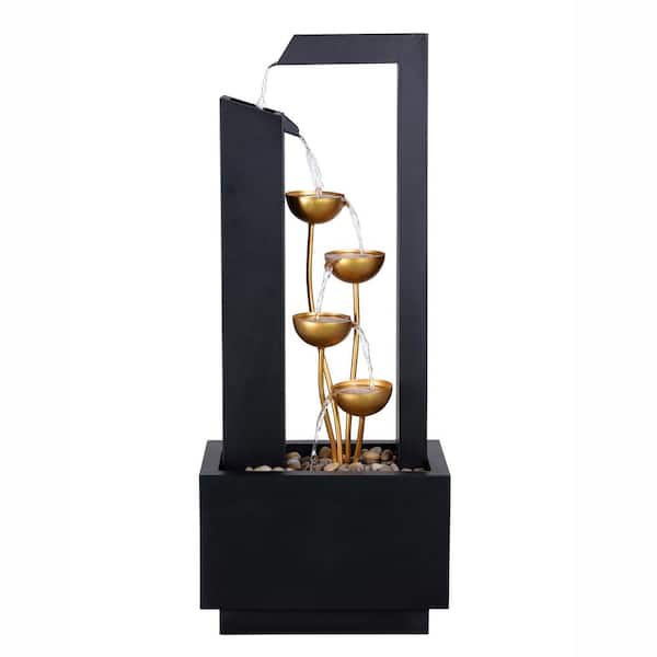 HI-LINE GIFT LTD Tiered Steel Cups Water Fountain in Matte Black and Gold - Outdoor