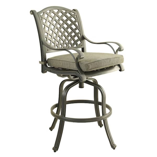 Mondawe 49 in. Aluminum Frame Outdoor Bar Stools with Olive Green Cushion for Garden, Bistro(2-Pack)