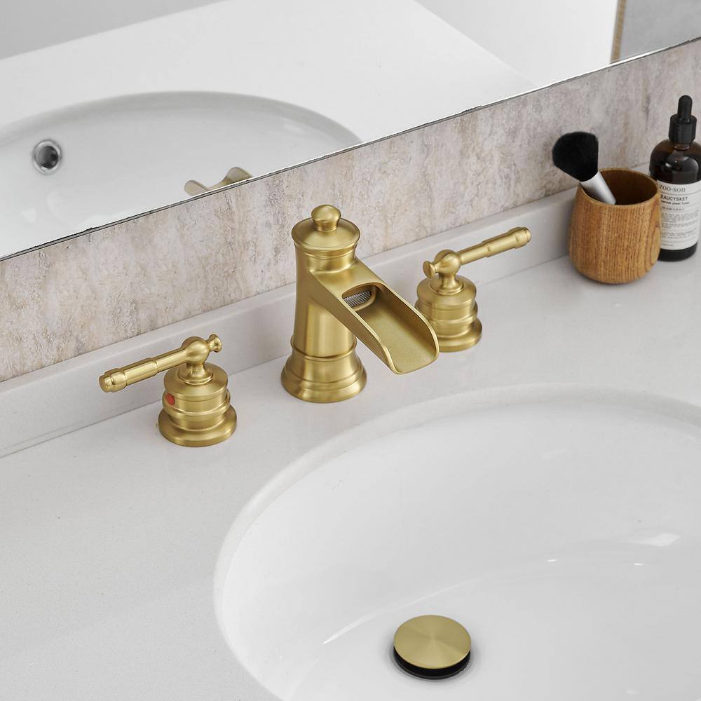 Brushed Gold 8-Inch Widespread Double Handle Bathroom Faucet