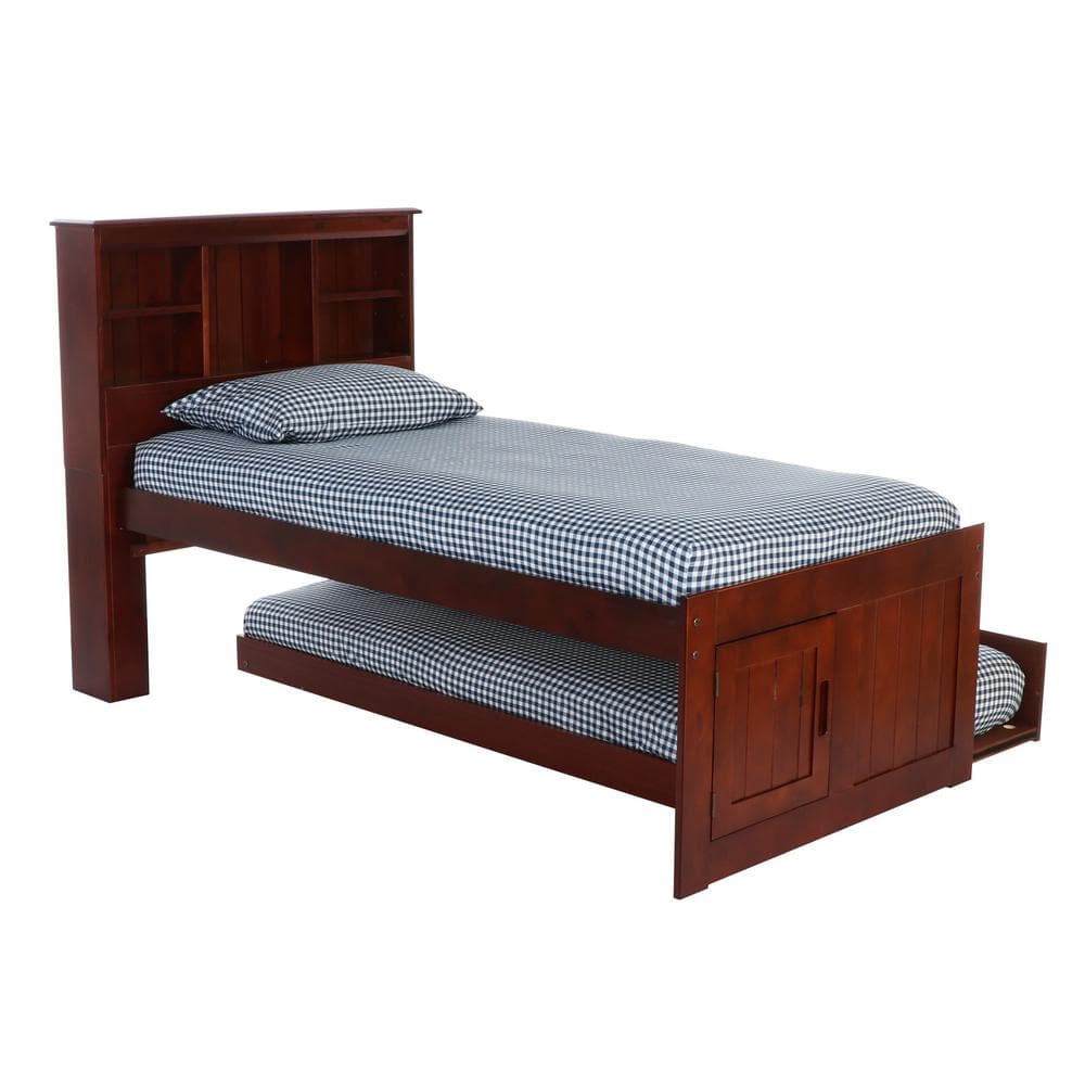 Rich Merlot Pine Twin Captain's Bed with Storage and Trundle