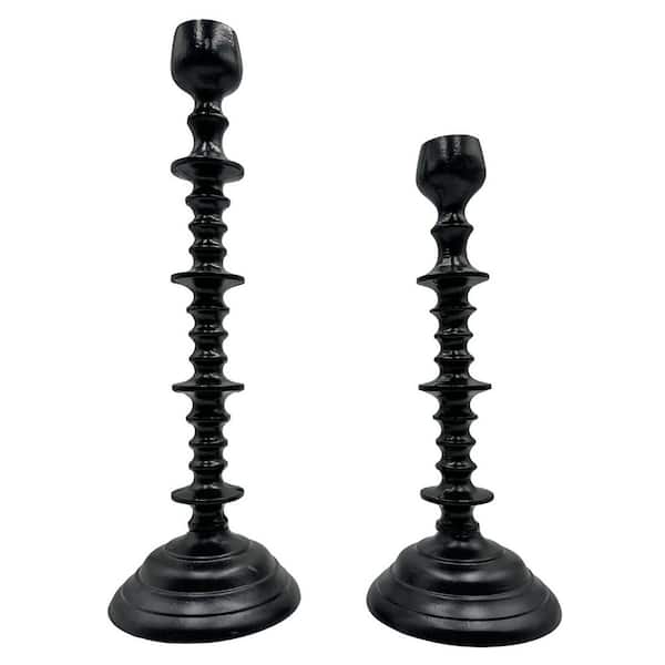 castellousa Black 17 in. and 14 in. Decorative Aluminum Candle Holder (Set of 2)