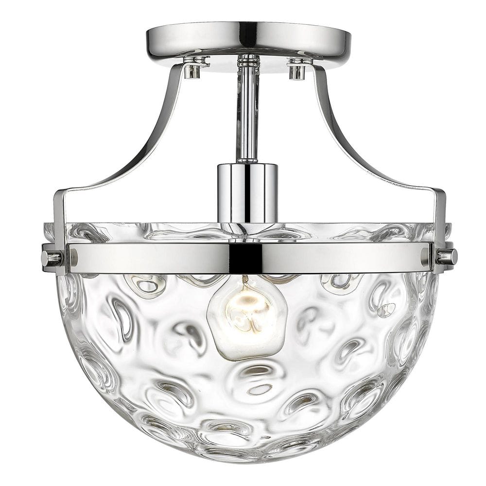 Quinn 10.5 in. 1-Light Polished Nickel Semi-Flush Mount with Clear Wavey gl