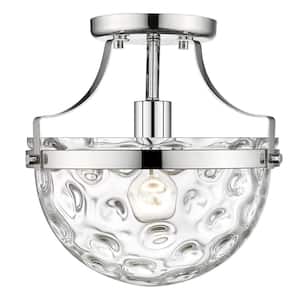 Quinn 10.5 in. 1-Light Polished Nickel Semi-Flush Mount with Clear Wavey glass