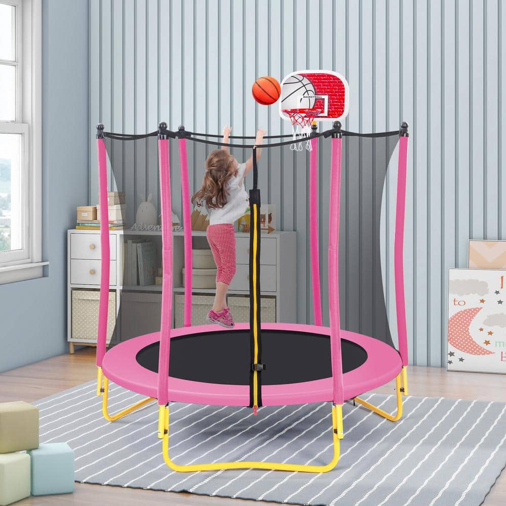 TIRAMISUBEST T-Adventurer 5.5 ft. Trampoline for Kids Mini Toddler  Trampoline with Enclosure, Basketball Hoop and Ball Included 199891470 -  The Home Depot