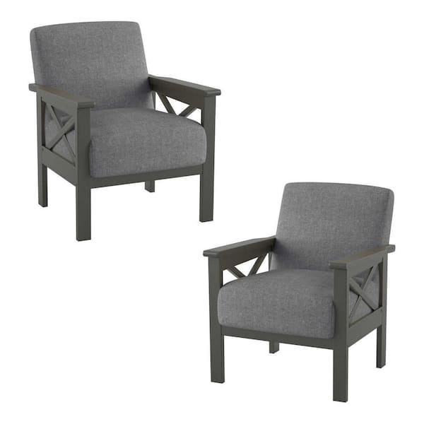EVERGLADE HOME Savion Gray Textured Upholstery Solid Wood Frame Accent Chair (Set of 2)