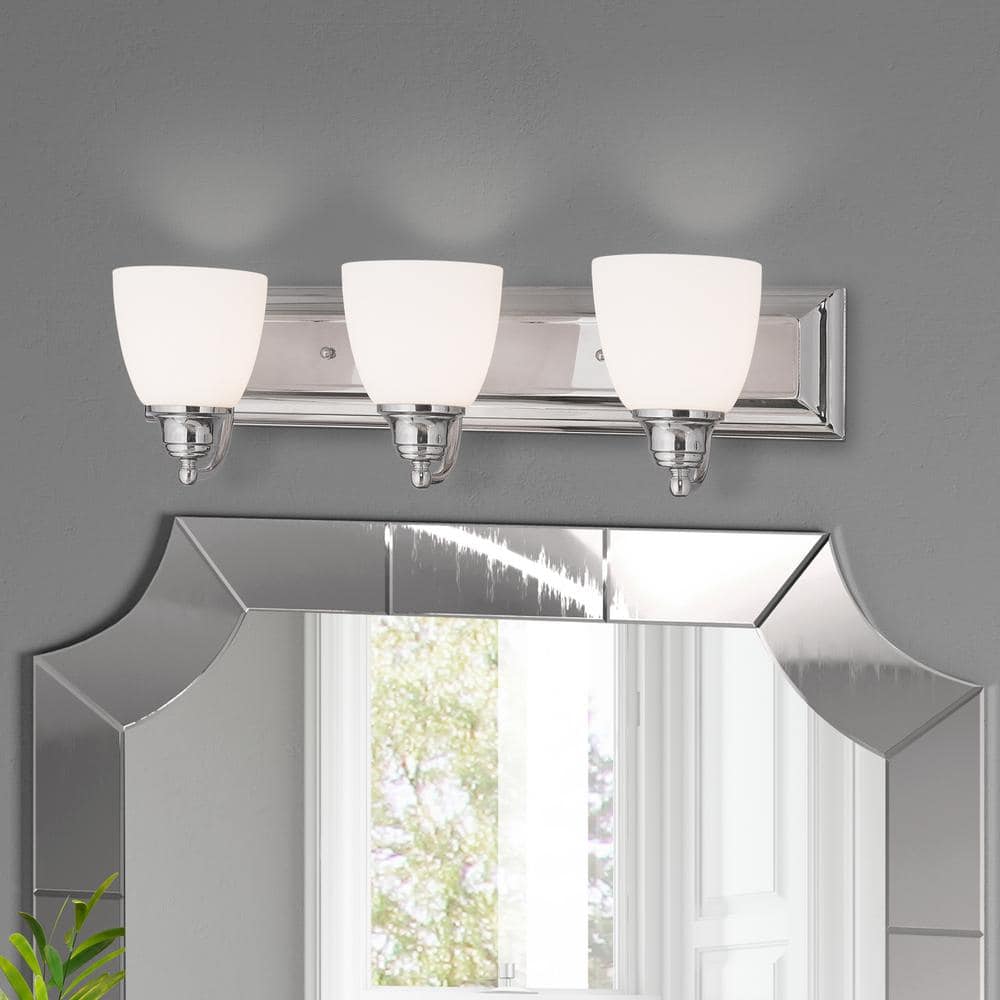 Springfield Polished Chrome 3-Light Vanity with Satin Opal White Glass