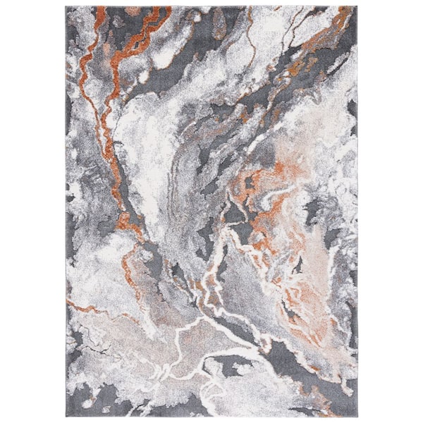Cyrus Shag 7 ft. x 9 ft. Dark Gray/Orange Marble Abstract Area Rug