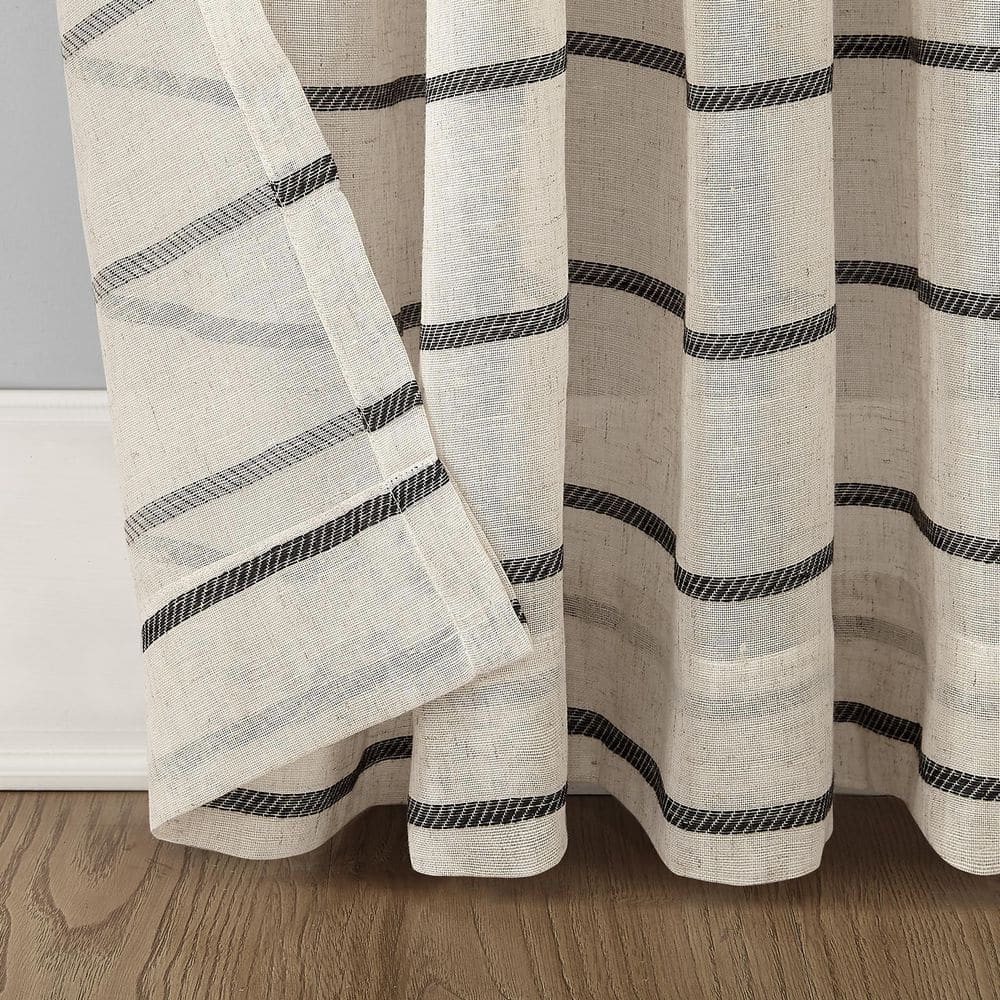 Black and Linen Stripe Sheer Rod Pocket Curtain Panel, 52" x 84"
