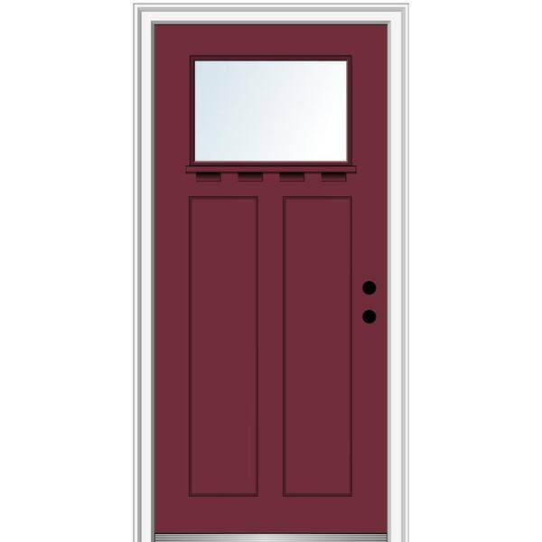 MMI Door 32 in. x 80 in. Left-Hand Inswing 1-Lite Clear 2-Panel Shaker Painted Fiberglass Smooth Prehung Front Door with Shelf