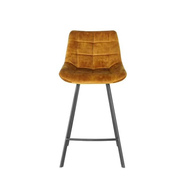 Tatahance 37.6 in. Dark Yellow Low Back Metal Frame Bar Stool with Velvet Fabric Seat (Set of 2)