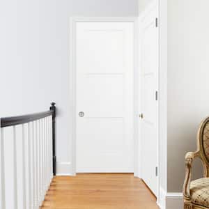30 in. x 80 in. 3 Panel Birkdale Primed Right-Hand Smooth Hollow Core Molded Composite Single Prehung Interior Door