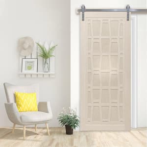36 in. x 84 in. Whatever Daddy-O Parchment Wood Sliding Barn Door with Hardware Kit in Stainless Steel