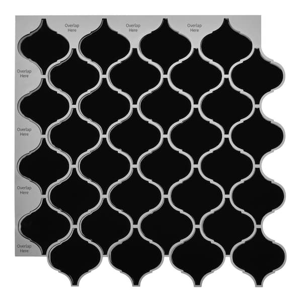 LONGKING Arabesque Black 12 in. x 12 in. Vinyl Peel and Stick Tile, Stick on Backsplash for Kitchen and Bathroom (9 sq. ft. /Box)