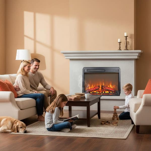 23 in.1400-Watt Black 5000 BTU Electric Fireplace Outlet Convection Realistic Flame Overheating Protection Space Heater