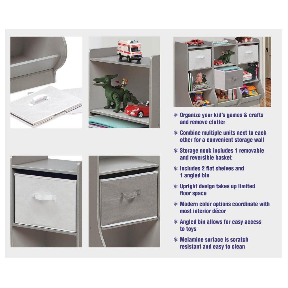 Woodgrain Gray Kids Upright Storage Nook with Reversible Basket