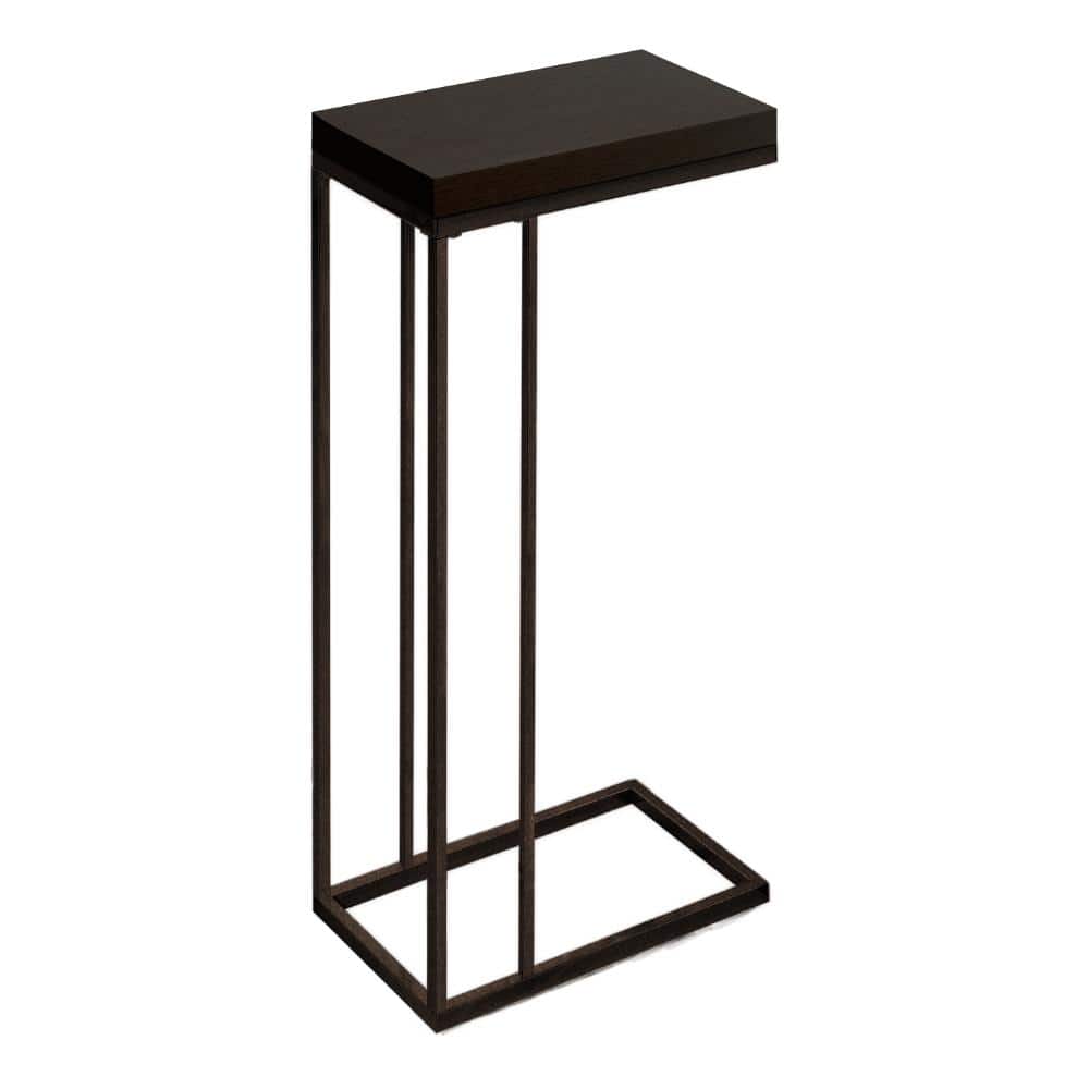 18 in. L x 10 in. W x 25 in. H C-Shaped Espresso Side Table, Bronze Base