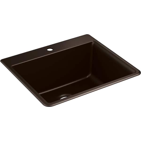 KOHLER Kennon 25 in. x 22 in. Granite Composite Neoroc Drop-In Utility Sink in Matte Brown