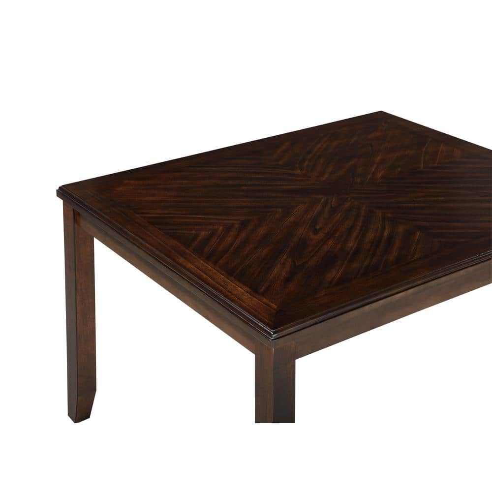 Gia 48" Cherry Brown 5-Piece Rectangular Wood Dining Set with Beige Cushions