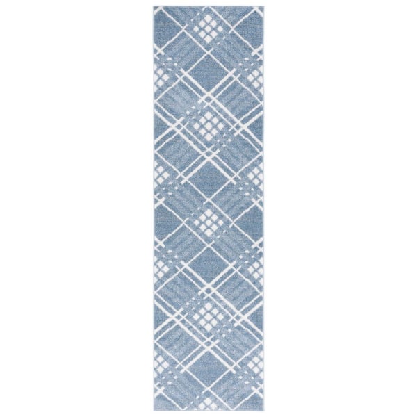 Blair Blue/Ivory 2 ft. x 8 ft. Machine Washable Geometric Diamond Runner Rug