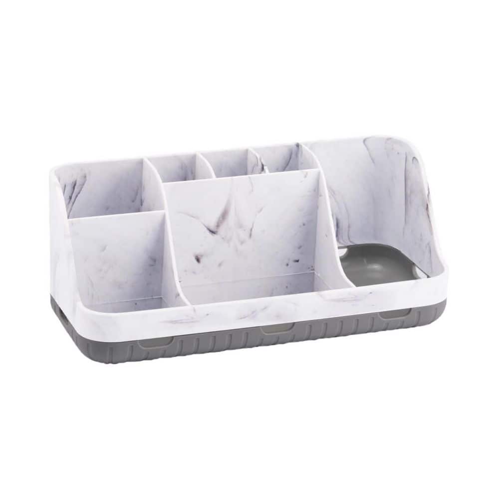 Marble Grey Plastic Bathroom Countertop Organizer, Detachable 7 Slots Toothbrush and Toothpaste Holde Drainage price history on PriceWatchPro