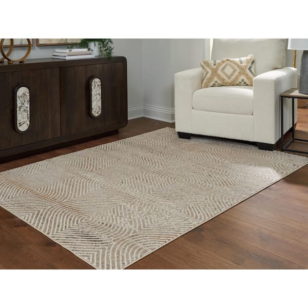 Bachus 5 ft. x 7 ft. Beige/Gray Trellis Area Rug