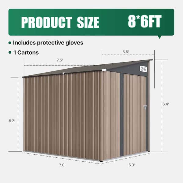 Sizzim 7 ft. W x 5 ft. D Outdoor Metal Storage Shed Lean-to with