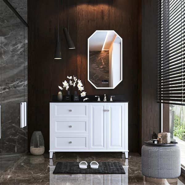 Hannah 48 in. W x 22 in. D x 34.50 in. H Bath Vanity in White with Black Quartz Top with White Basin