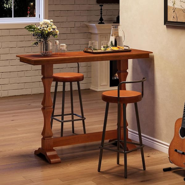 Kearsten 39.37 in. H Walnut Rectangle Pub Bar Table Bar Height Table Seats 4 with Solid Wood Legs and Footrest