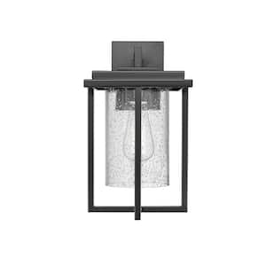 Adair 1-Light 8 in. Powder Coated Black Outdoor with Clear Seeded Glass