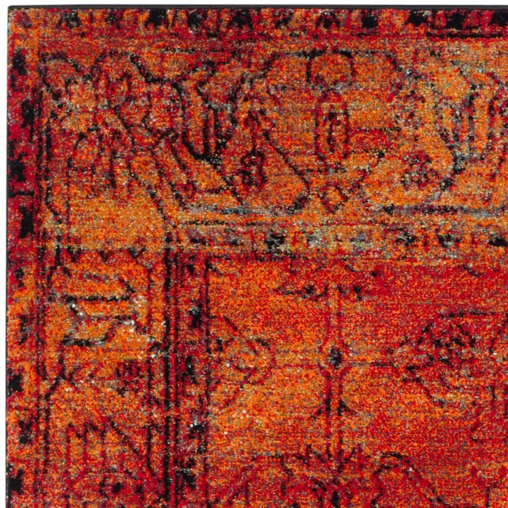 Vintage Hamadan Orange High Pile Rectangular Area Rug