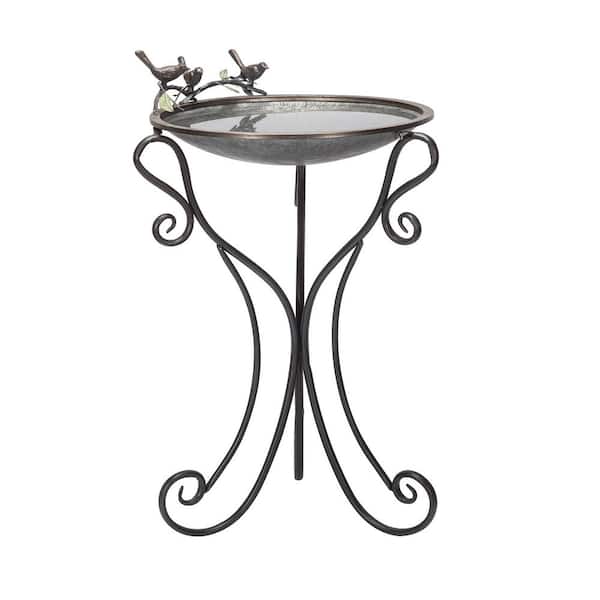 36 in. Tall Outdoor Antique Style Galvanized Metal Birdbath Bowl with Bird Figurines