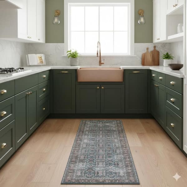 Alaska Blue/Green 3 ft. x 10 ft. Medallion Runner Rug
