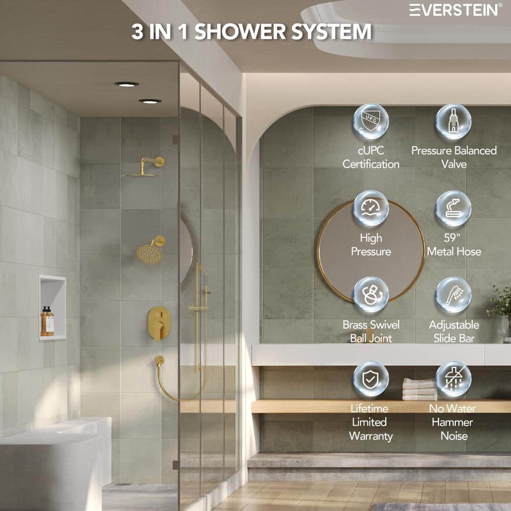 Brushed Gold Dual Head Stainless Steel Shower System with Handheld