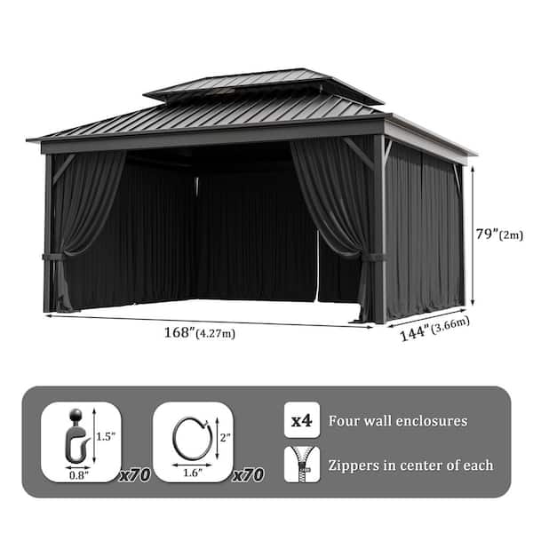 12 ft. x 14 ft. Universal Outdoor Privacy Curtains, Gazebo Replacement with Zipper Black (4-Side Curtain Only)