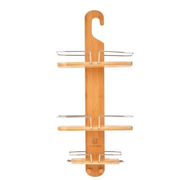 Bamboo Shower Caddy, Hanging 3-Tier Suction Cup Shower Organizer with ...