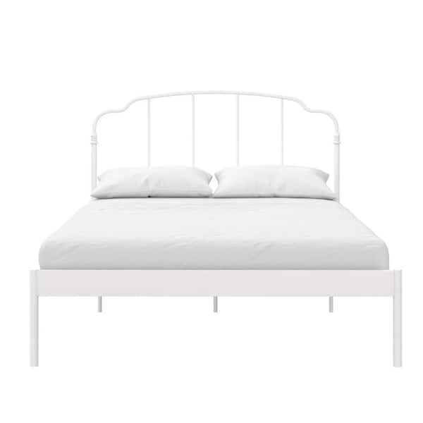 REALROOMS Camie White Metal Frame Queen Size Platform Bed