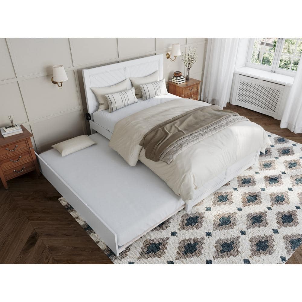 Walnut Full Platform Bed with Trundle and USB Charger