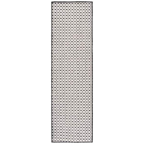 Natural Fiber 2 ft. x 8 ft. Ivory/Black Woven Cross Runner Rug
