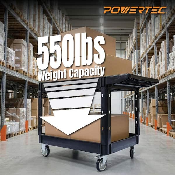 2 Shelf 550 lb. Heavy Duty Rolling Utility Service Cart with Dual Locking Casters, Tool Organizer Handle and Cup Holder