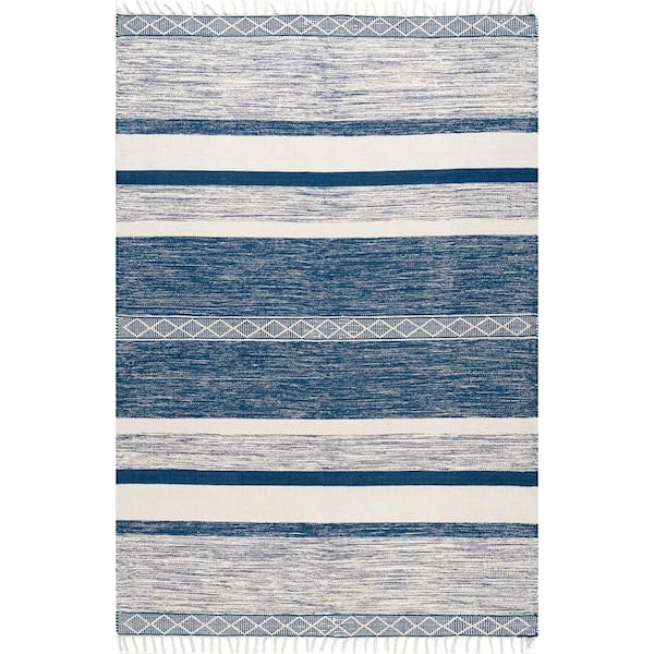 nuLOOM Striped Fringe Angela Blue 4 ft. x 6 ft. Area Rug