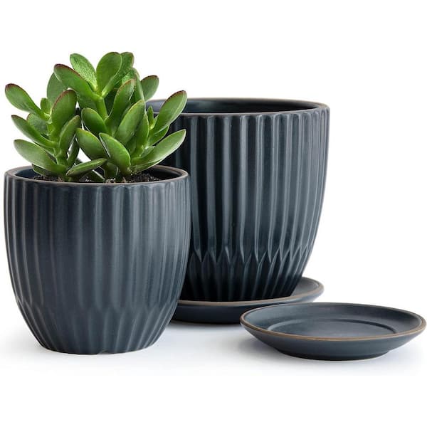 ITOPFOX Modern 5.8 in. L x 5.8 in. W x 5.8 in. H Gray Ceramic Round Indoor Planter (2-Pack)