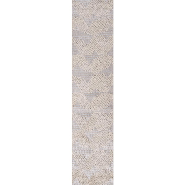 Jazz Beige 2 ft. x 8 ft. High-Low Pile Art Deco Geometric Indoor/Outdoor Runner Rug