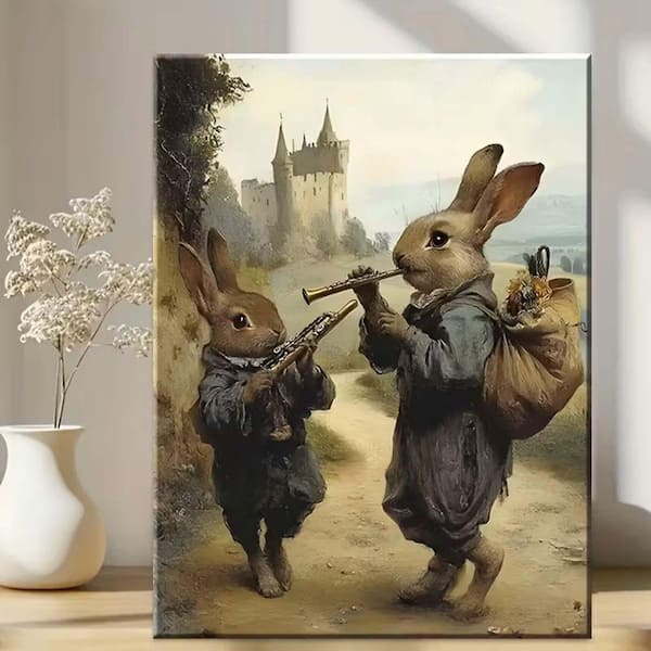Vintage Easter Bunny Travels Away Canvas Wall Art 28 x 40 in